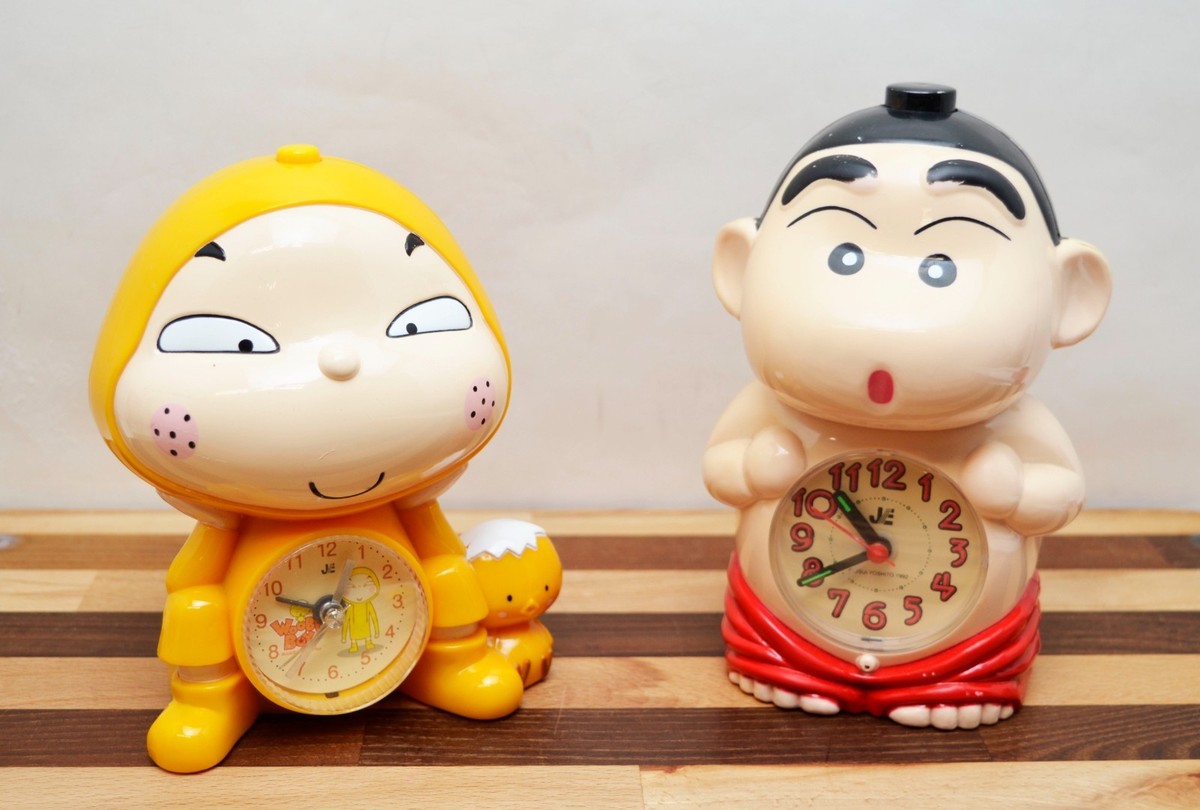 Vintage Woobi Boy and Crayon Shin Chan Manga Talking Alarm Clocks