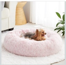 PINK Calming Dog Bed Cat Bed Round, Faux Fur Pet Bed Self-Warming A963