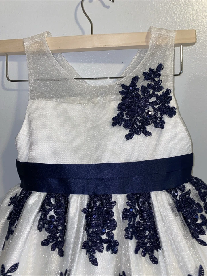 American Princess Dress Size 5 White Blue Floral Frill Flair Waste Cute Holidays - Image 2 of 4