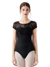 Women's Basic Short Sleeve Leotard Ballet Dance Gymnastics Bodysuit