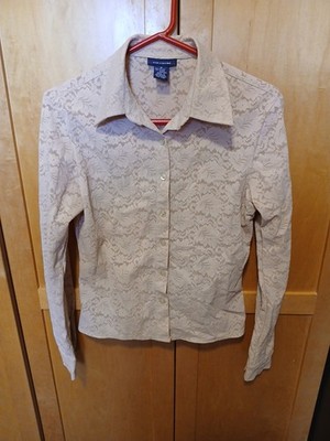 Vintage The Limited Beige Sheer Mesh Long Sleeve Top Women's Small Floral Blouse