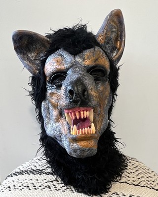 Werewolf Full Head Latex Mask Black Faux Fur Fangs + Claw Gloves Adult Halloween