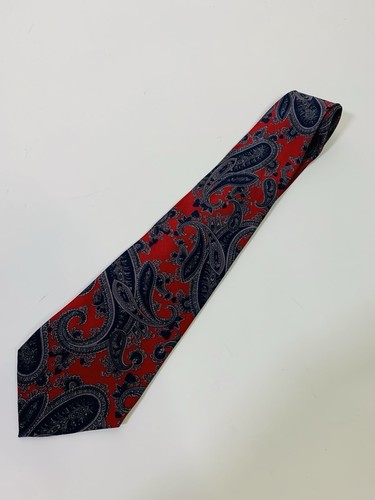Florence Silk Floral Leaves Skinny Necktie Blue Red - Picture 1 of 7