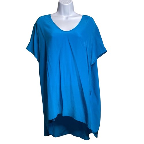 Eileen Fisher Woman Electric Blue Silk Top Est. Size 2X Lagenlook Coastal Flowy