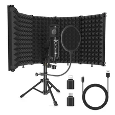 Studio Recording Microphone Isolation Shield with Pop Filter and Metal Tripod...