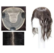 5"x5" Cap 100 Human Hair Water Wave Wavy Hair Topper with Fringe Clip in 12" 14"