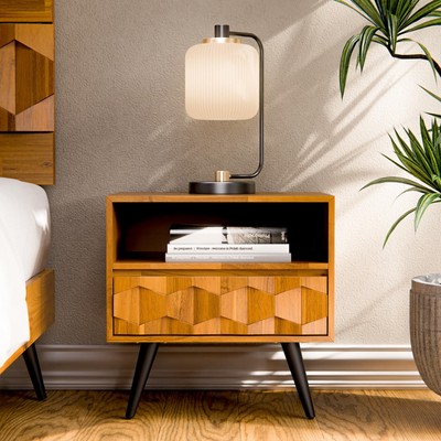 Georgina Solid Wood Nightstand With 1 Drawer & Open Shelf- Fully Assembled Mi...