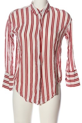 MANGO BASICS Langarmhemd Damen Hemd Gr. DE 36 weiß-rot Business-Look