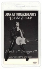 Joan Jett And The Blackhearts On Broadway March 1-5 1989 Laminate Backstage Pass