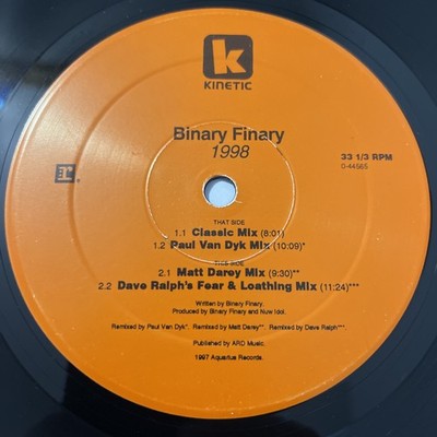 Binary Finary 1998-12''Vinyl-Kinetic Records-0 44565-Electronic-Trance-EX