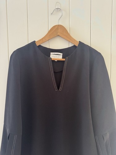 Veronika Maine Tunic Dress Size 10 Black White Stitching 3/4 Slit Sleeve - Bild 7 von 12