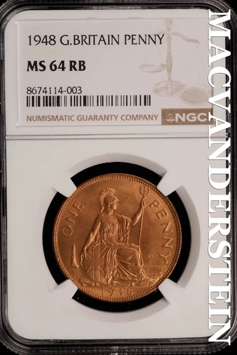 Great Britain: 1948 One Penny - NGC MS 64 RB - Brilliant Uncirculated #SLi354