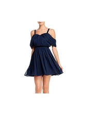 AQUA Womens Navy Sleeveless Short Fit + Flare Evening Dress Size: S