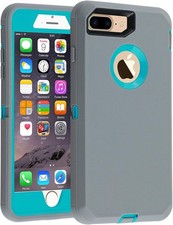 Phone Case Hybrid Shockproof Defender Cover For iPhone 7 Plus/8 Plus Gray Cyan