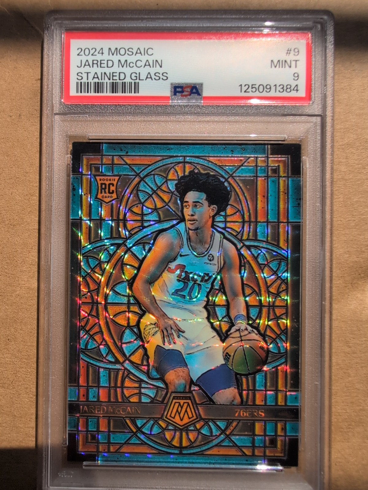 2024-25 Mosaic Jared McCain Stained Glass SP Rookie RC #9 76ers PSA 9