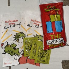 McDonalds Grinch Meal Socks Unopened With 2 McShaker Bag And 3 packs Grinch Salt