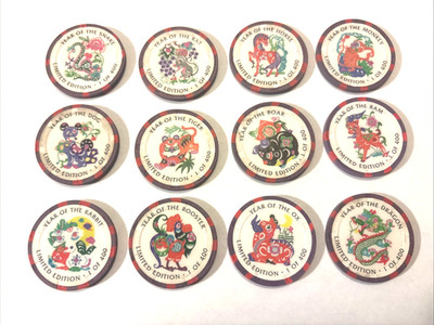 CRYSTAL PARK CASINO CA Grand Opening 1996 $25 Full Chip Set  of 12 ''YEAR OF THE''