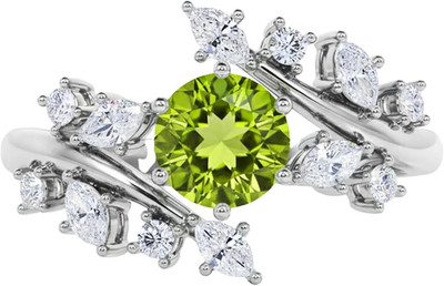 Aug Peridot 2 Ct Round Cut Rose Flower Wedding Engagement Ring for Women & Girls