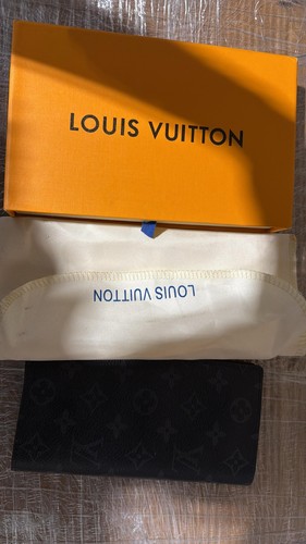 Louis Vuitton Monogram Eclipse Brazza Canvas Long Black Compact Wallet W/Box.