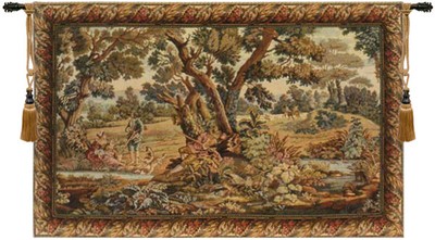 Hunters Resting Italian Landscape Hunting Scene Woven Tapestry Wall Hanging