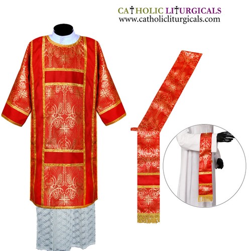 Spanish Dalmatic Metallic Red vestment with Deacon's stole & maniple,chasuble - Picture 2 of 2