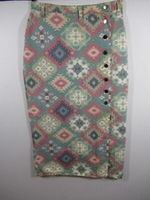 Vintage 80s Aztec Southwestern Print Long Denim Skirt Stefano Junior Size 13