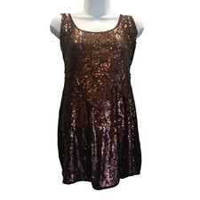 bebe Sleeveless Sequin Short Dress Womans Size Small Color Brown w Sequin Front