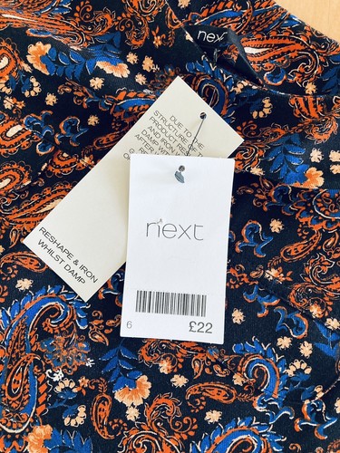 BNWTS @ £22 UK 6 NEXT Black Blue Orange Paisley Print Tunic Relaxed Fit Top - Picture 3 of 11