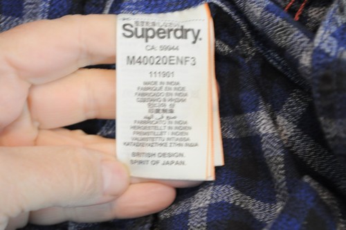 Superdry Mens Grindlesawn Shirt Medium blue White Check Long Sleeve - Picture 7 of 12