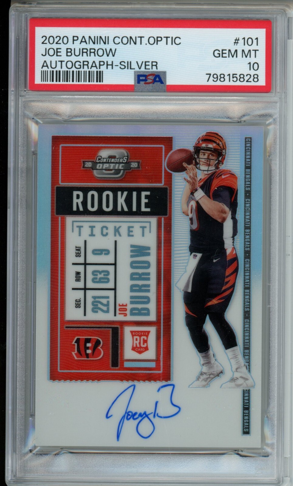 Joe Burrow 2020 Contenders Optic Rookie Ticket Auto Silver RC SSP/50 PSA 10