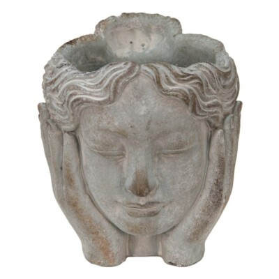 Clayre & Eef Blumentopf Kopf Innenblumentopf 14 x 16 x 17 cm grau Stein