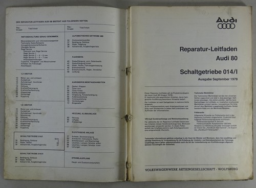 Manual de Taller Audi 80 B2 Tipo 81 4 Marchas Motor Cambio 014 / I Stand 09/1978 - Imagen 2 de 4