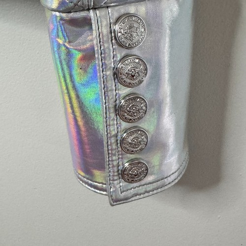 BALMAIN Quilted HOLOGRAM Jacket Silver Rainbow IRIDESCENT Blazer Designer - Picture 5 of 24