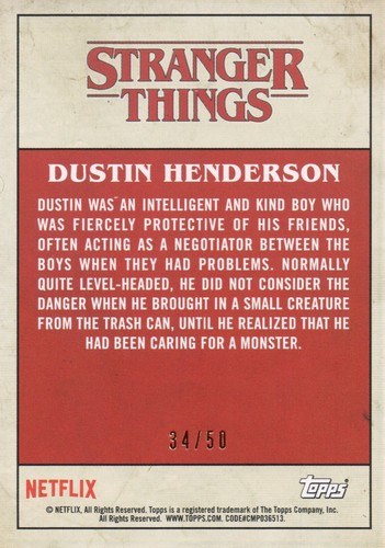 Tarjeta paralela de personajes Stranger Things Upside Down, Dustin #3 (rojo) #34/50 - Imagen 2 de 2