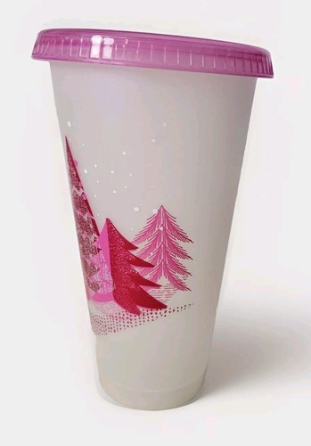 Starbucks 2021 Holiday Reuseable Cold Tumbler Venti Christmas Pink Tree 24 oz - Bild 9 von 9