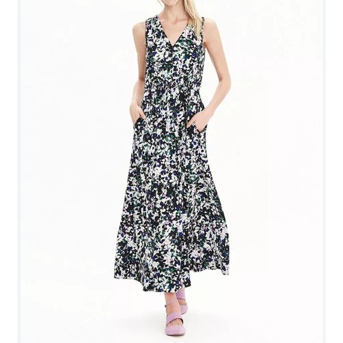 Banana Republic Maxi Dress Womens 8 Floral Shirred Waist V-neck Sleeveless Party - Picture 2 of 14