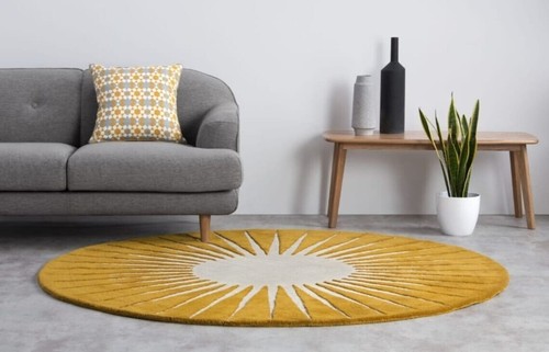 Vaserely Moss Gold Hand-Tufted Round Rug 100% Wool Handmade Rug 6x9 9x12 Feet - Picture 16 of 21