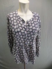 LOFT Size M Womens Floral Multicolored Round Neck Half Button Tunic 5BL10