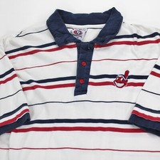 Vintage 90s Cleveland Indians Striped Polo Shirt Mens Large Chief Wahoo True Fan
