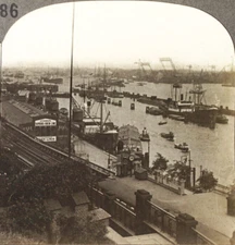 Keystone Stereoview Harbor & Boats Hamburg, Germany 1910’s Education Set #386 B