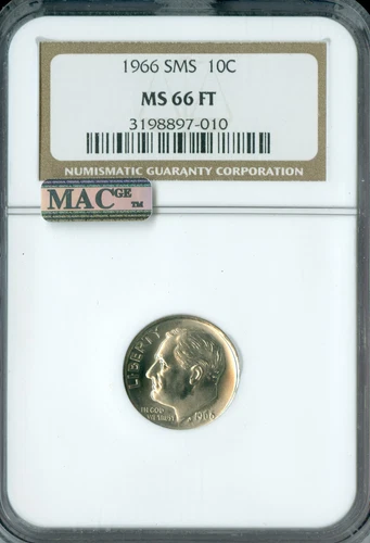 1966 ROOSEVELT DIME NGC MS66 FT SMS MAC MAC SPOTLESS .