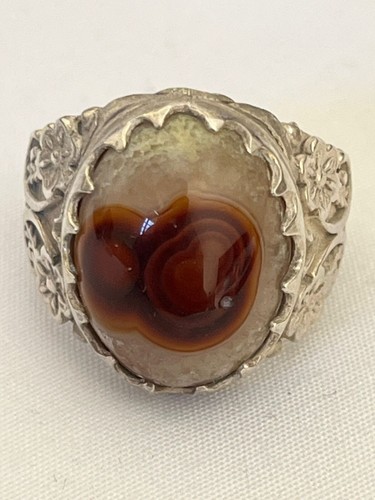 Men Silver 925 Ring Genuine Yemen Aqeeq Agate Akik Akeek عقيق يمني سليماني - Picture 6 of 8