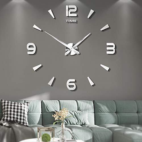 Modern Mute DIY Frameless Large Wall Clock 3D Mirror Sticker Metal Big