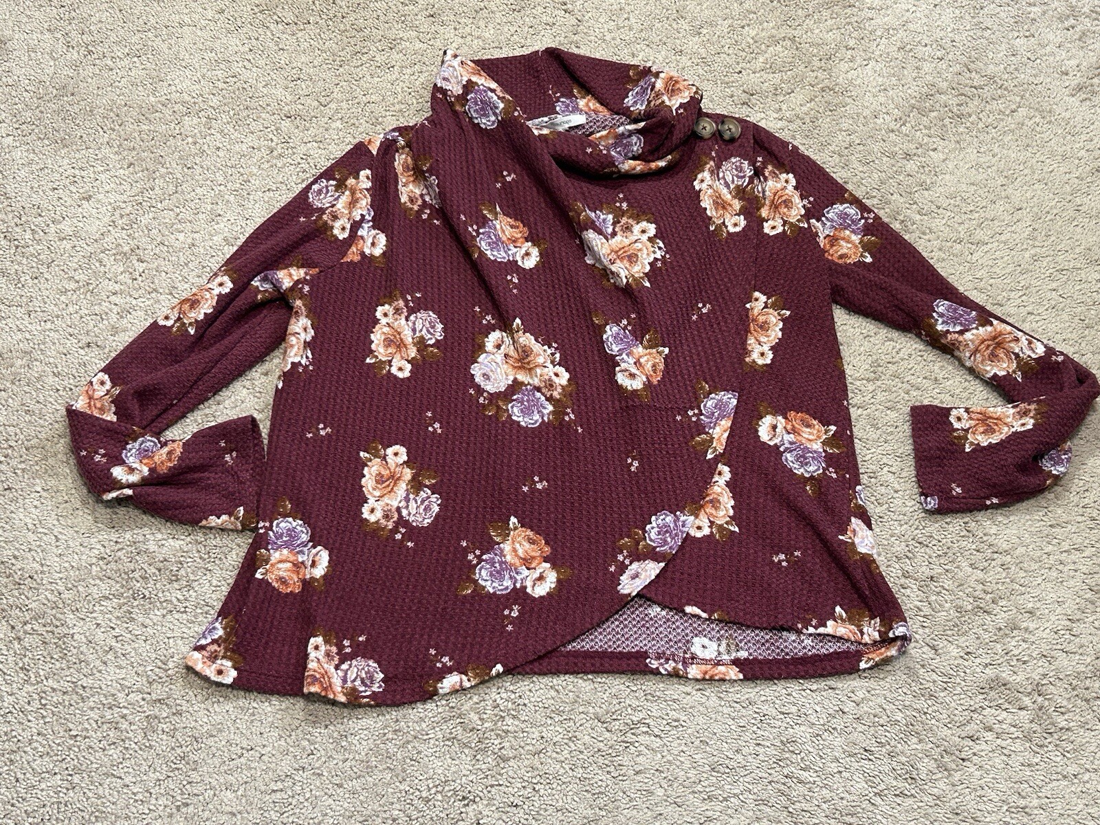 Maurices Womens Shirt Size Medium Multicolor Floral Print Waffle Knit Casual