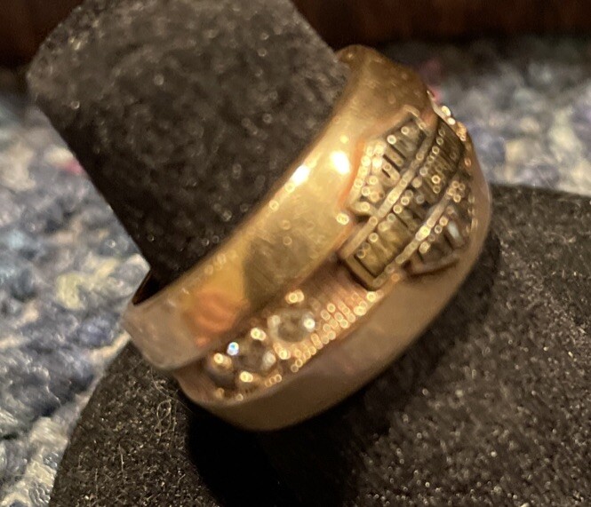 Women's 10k Yellow Gold Harley Davidson Diamond Ring Very Thick
