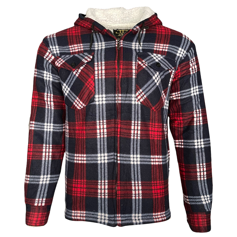 Flannel Sherpa Hooded Pullover Men's Hoodie Plaid Long Sleeve Warm