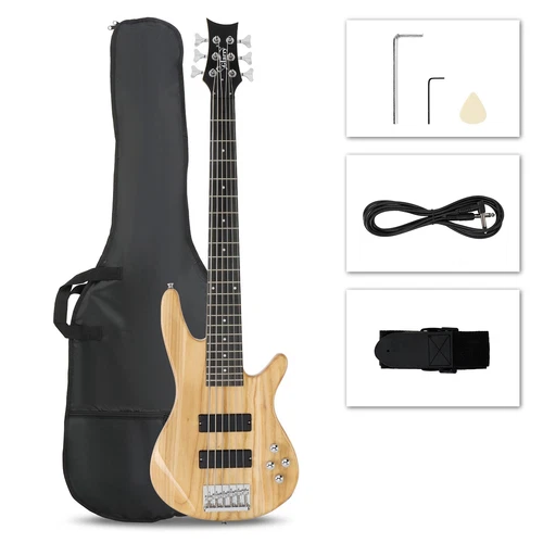 Glarry GIB Full Size Burlywood Rosewood Electric Bass Guitar Kit HH Pickup + Bag