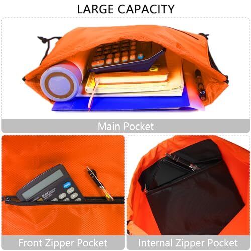 Drawstring Backpack Waterproof, Draw String Back Bag 2p-orange Diamond Striped - Picture 2 of 7