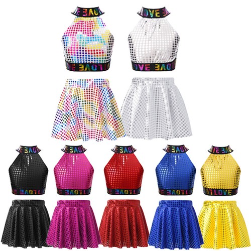 Kids Girls Outfit Dance Suit Two-Piece Set Performance Uniform Latin Costume - Picture 5 of 38