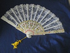 Fan Plastic Lace Painted Design Vintage